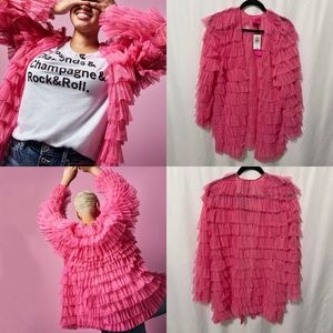betsey johnson pink mesh ruffle tiered kimono